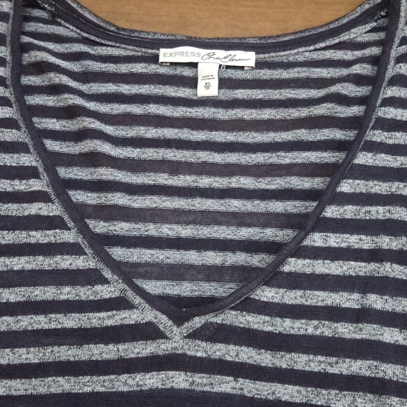 Express Soft Cozy Gray & Black Striped Hi Low Top - Picture 7 of 13